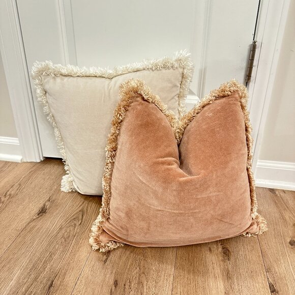 CB2 Bettie Velvet Throw Pillow Cover 10"x10" in Light Brown and Warm White - Picture 2 of 3
